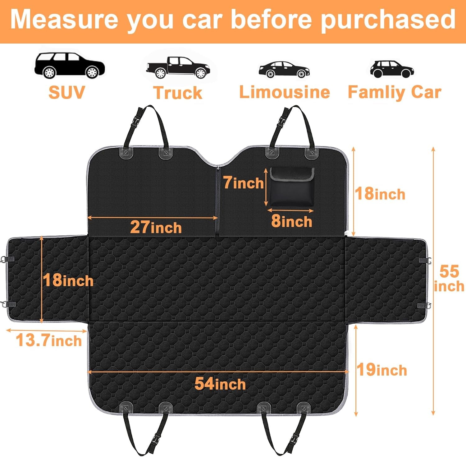 Premium Heavy Duty Waterproof Dog Car Seat Cover - Scratch-Resistant Hammock for Sedans, Trucks & SUVs - 2025 Upgraded Safety for Pets in Classic Black