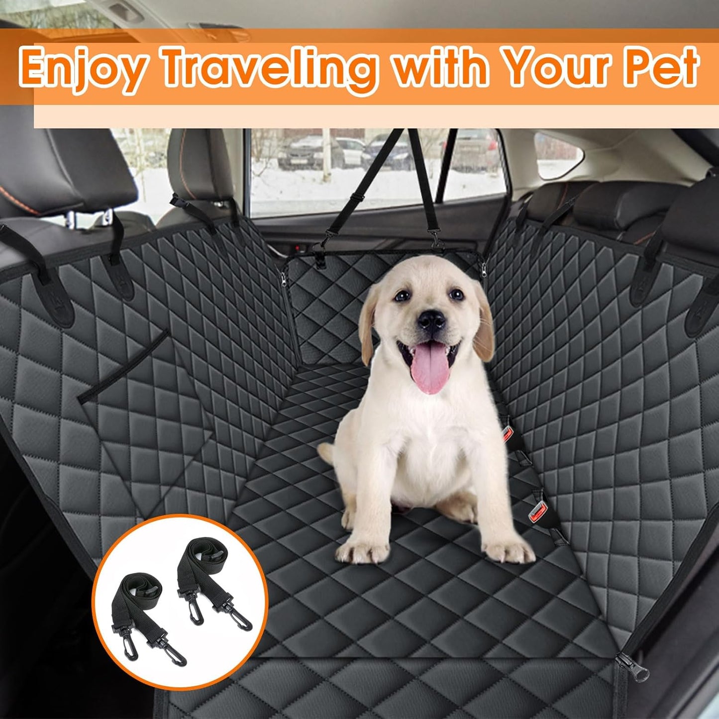 Waterproof Dog Car Seat Cover – Heavy-Duty, Nonslip Pet Hammock with Side Flaps & Storage Pockets, Scratchproof Protector for Cars, SUVs & Trucks (Black, Size S)