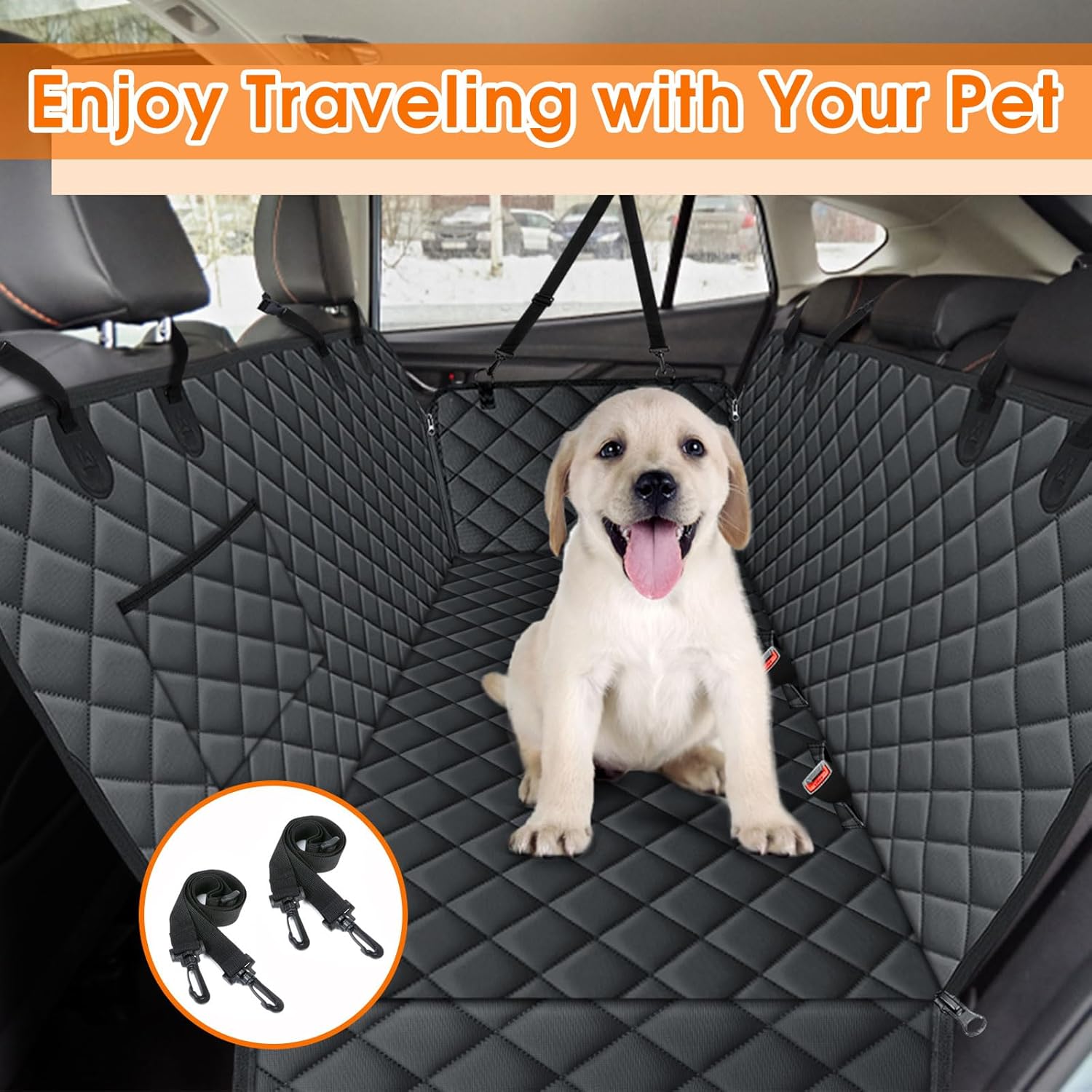 Waterproof Dog Car Seat Cover – Heavy-Duty, Nonslip Pet Hammock with Side Flaps & Storage Pockets, Scratchproof Protector for Cars, SUVs & Trucks (Black, Size S)