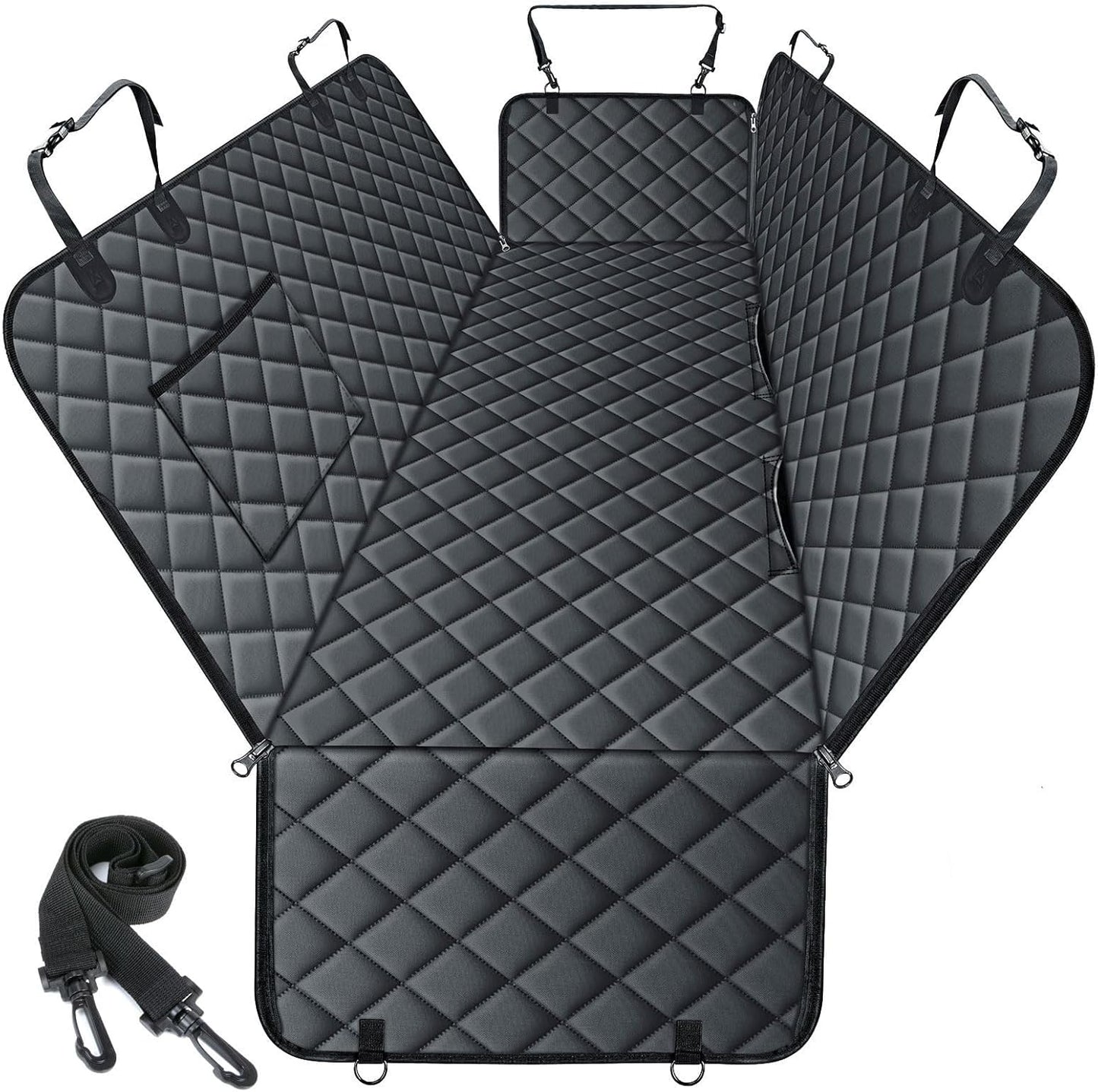 Waterproof Dog Car Seat Cover – Heavy-Duty, Nonslip Pet Hammock with Side Flaps & Storage Pockets, Scratchproof Protector for Cars, SUVs & Trucks (Black, Size S)