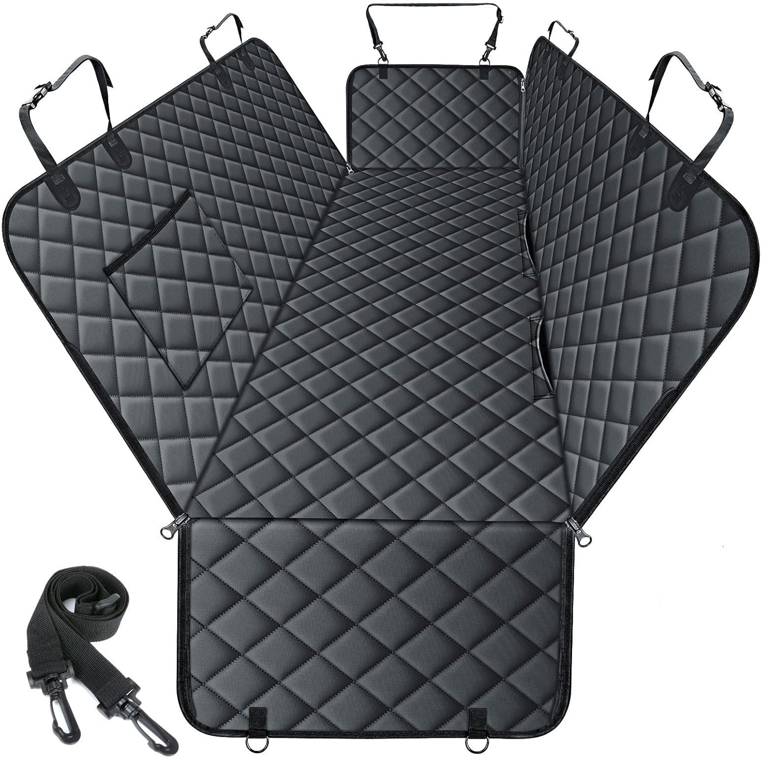 Waterproof Dog Car Seat Cover – Heavy-Duty, Nonslip Pet Hammock with Side Flaps & Storage Pockets, Scratchproof Protector for Cars, SUVs & Trucks (Black, Size S)