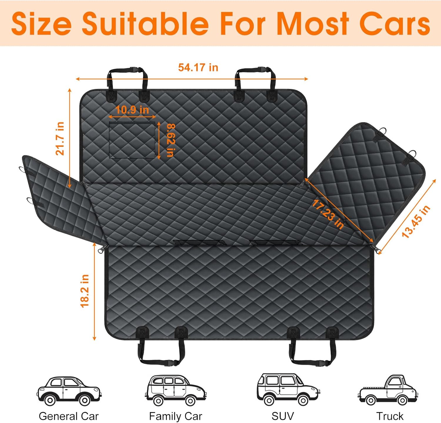 Waterproof Dog Car Seat Cover – Heavy-Duty, Nonslip Pet Hammock with Side Flaps & Storage Pockets, Scratchproof Protector for Cars, SUVs & Trucks (Black, Size S)