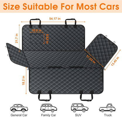 Waterproof Dog Car Seat Cover – Heavy-Duty, Nonslip Pet Hammock with Side Flaps & Storage Pockets, Scratchproof Protector for Cars, SUVs & Trucks (Black, Size S)