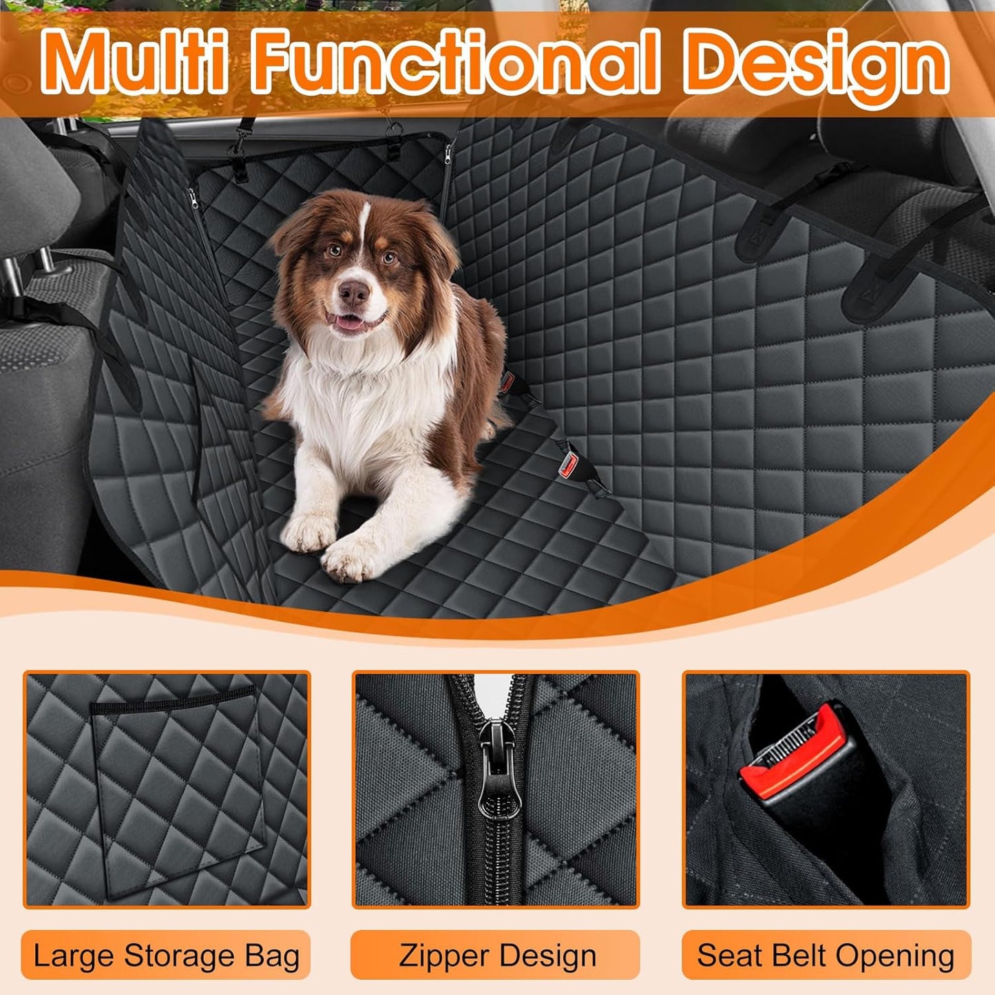 Waterproof Dog Car Seat Cover – Heavy-Duty, Nonslip Pet Hammock with Side Flaps & Storage Pockets, Scratchproof Protector for Cars, SUVs & Trucks (Black, Size S)