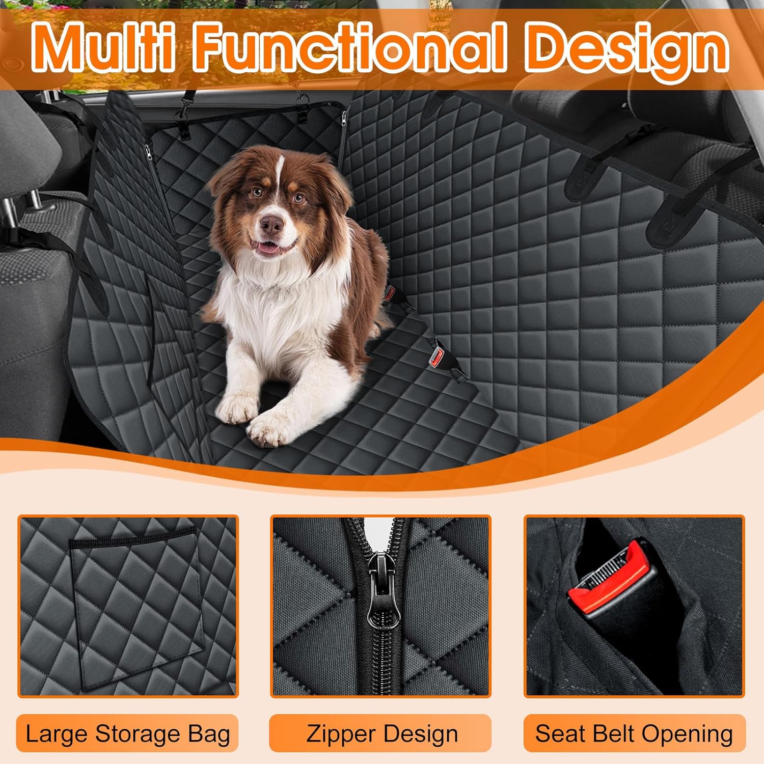 Waterproof Dog Car Seat Cover – Heavy-Duty, Nonslip Pet Hammock with Side Flaps & Storage Pockets, Scratchproof Protector for Cars, SUVs & Trucks (Black, Size S)