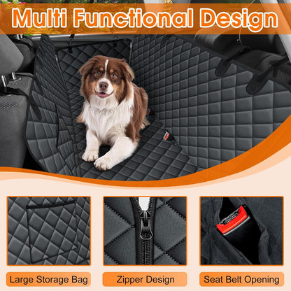 Waterproof Dog Car Seat Cover – Heavy-Duty, Nonslip Pet Hammock with Side Flaps & Storage Pockets, Scratchproof Protector for Cars, SUVs & Trucks (Black, Size S)